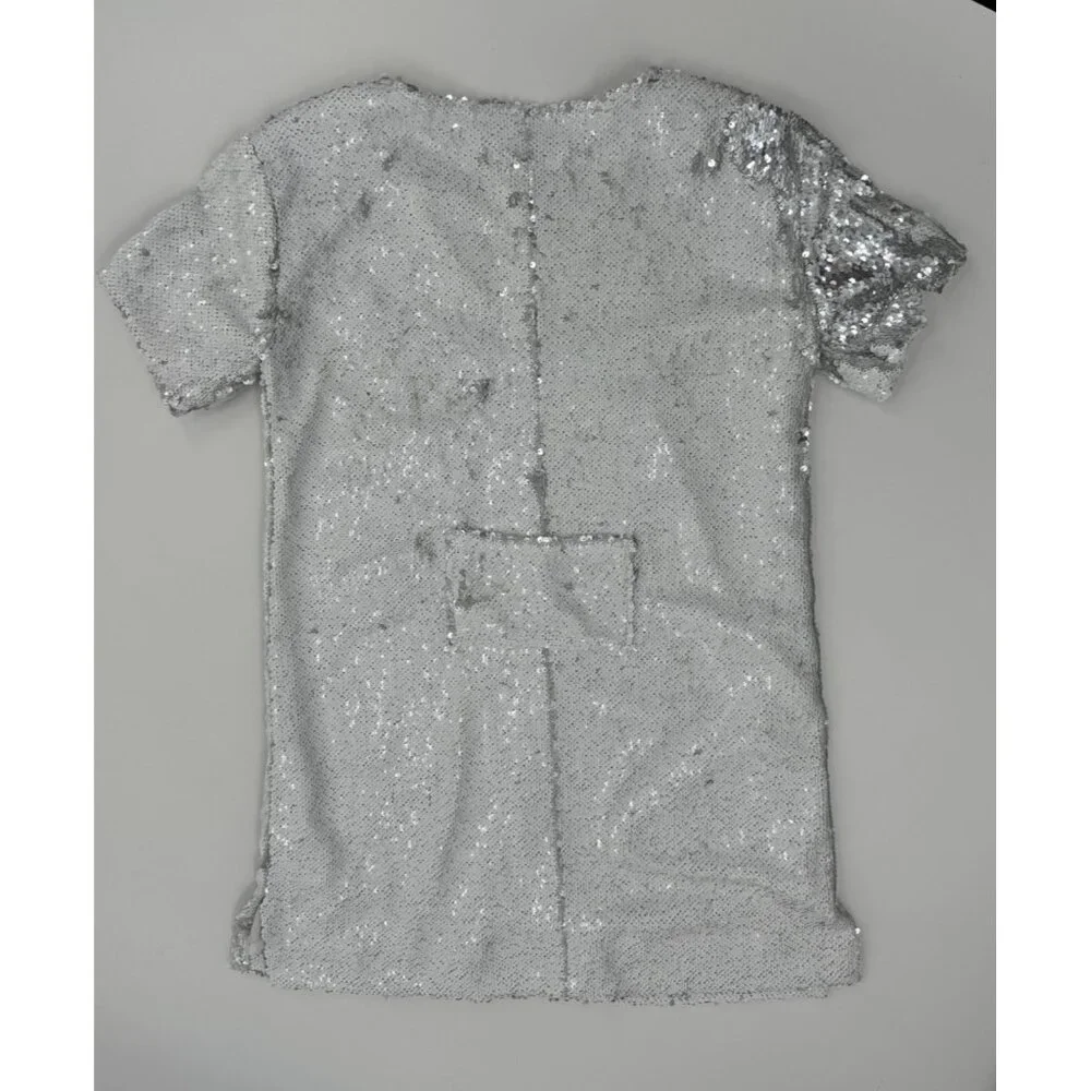 Cavanagh Baker Silver Sequin Short Sleeve V-Neck Mini Dress S - Picture 6 of 14
